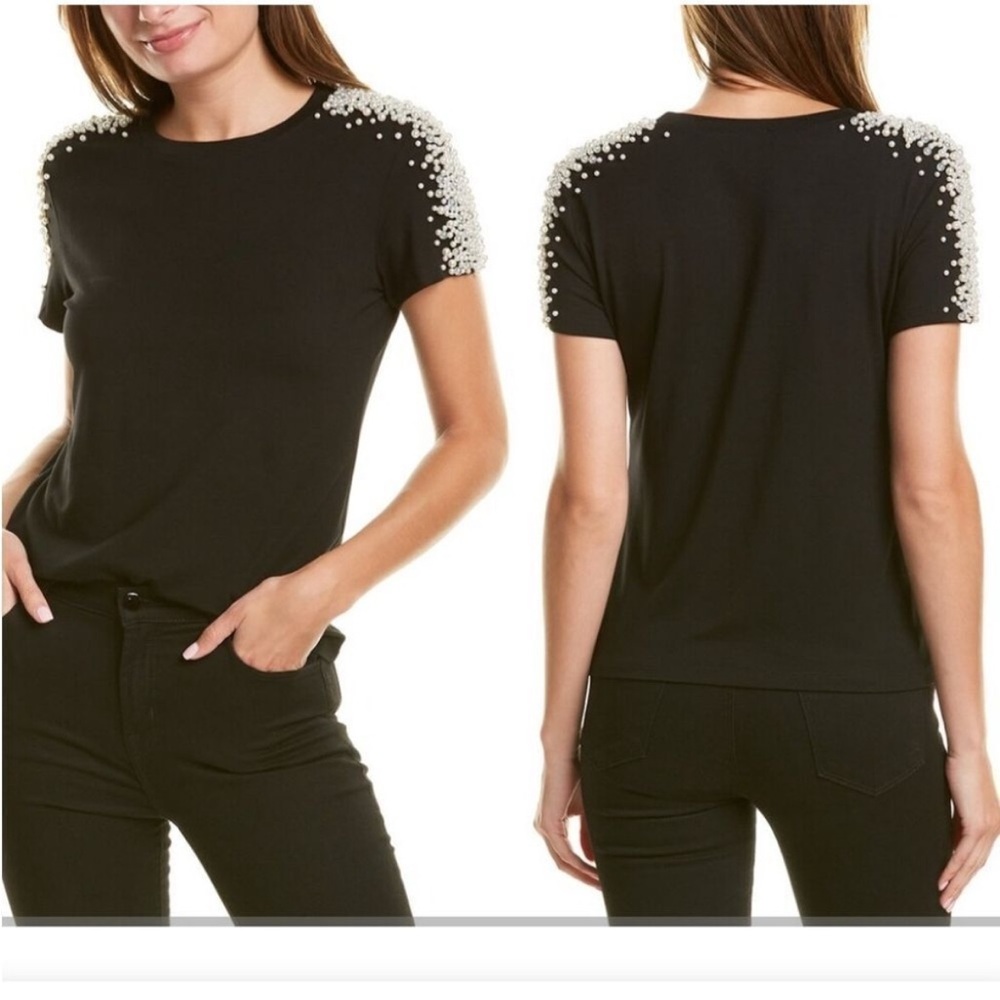 Gracia Pearl/Opalescent Beads Black T-Shirt Dress Casual Glam Size M EUC